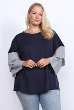 Load image into Gallery viewer, CKB Navy Top With Stripe Sleeves PLUS
