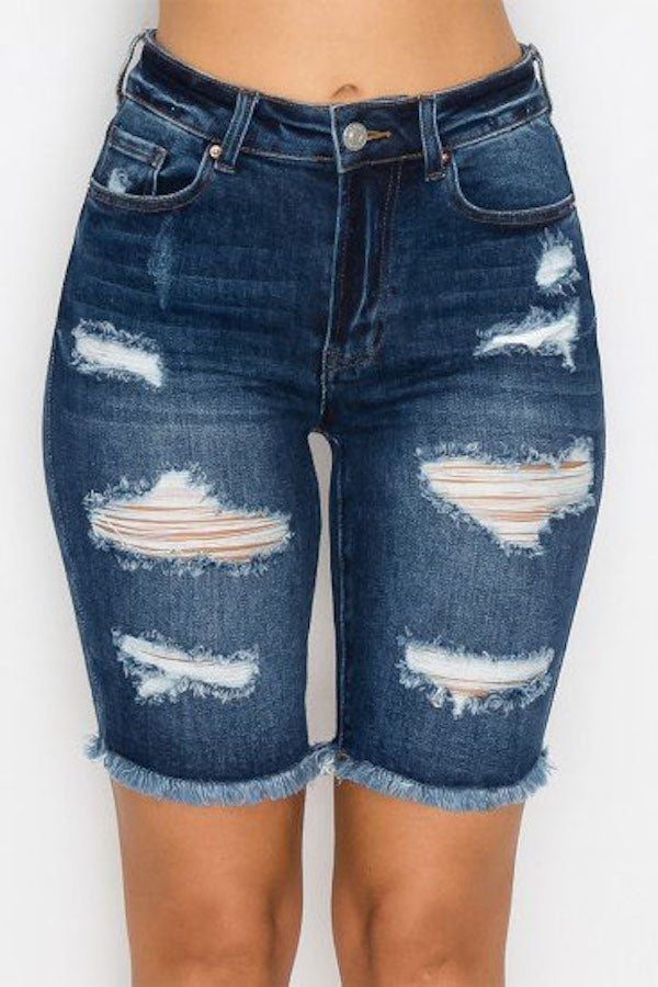 CKB High Waist Bermuda Ripped Jean Shorts PLUS